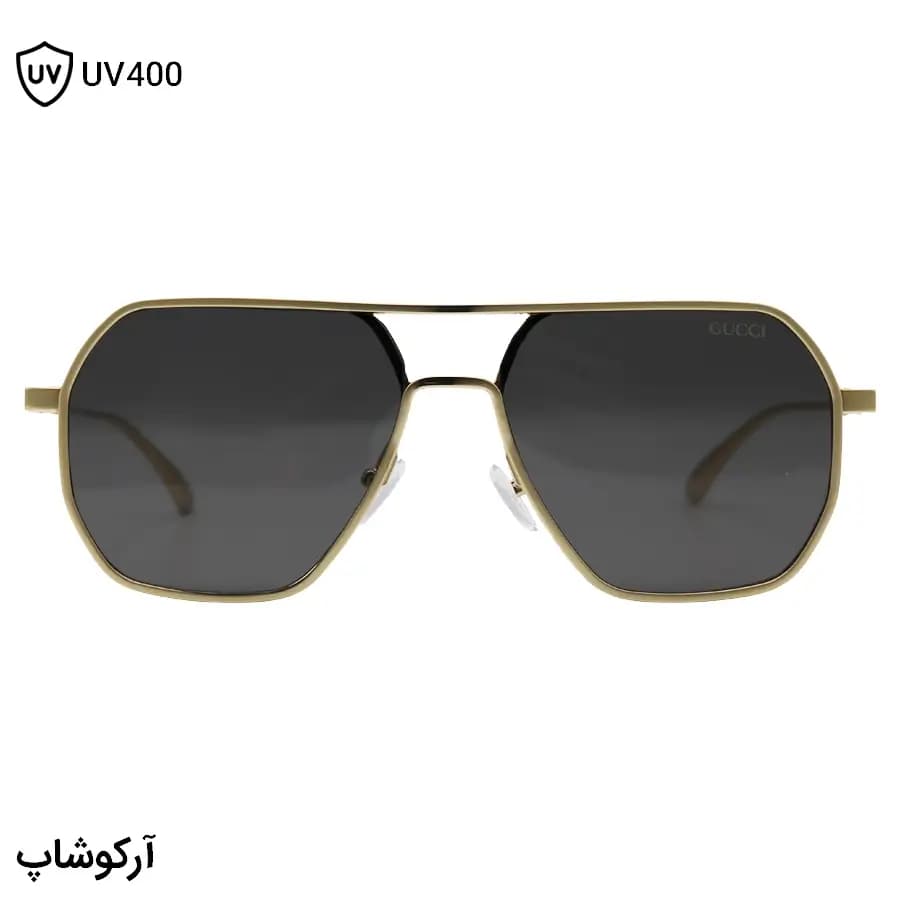 عینک آفتابی گوچی با فریم شکل خلبانی، رنگ طلایی مات، جنس فلزی و لنز دودی تیره مدل S2324 — تصویر ۲