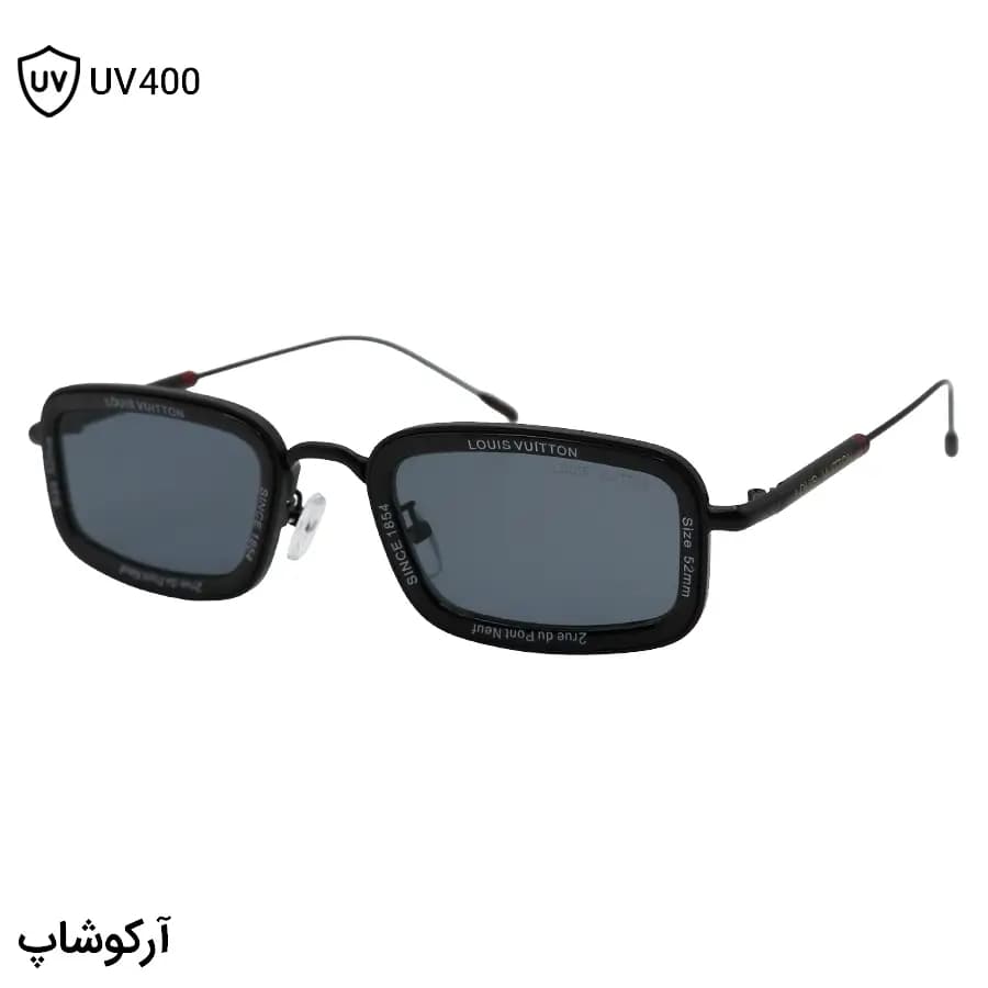 عینک آفتابی LOUIS VUITTON با فریم مستطیلی شکل، رنگ مشکی براق و عدسی دودی تیره مدل 7324