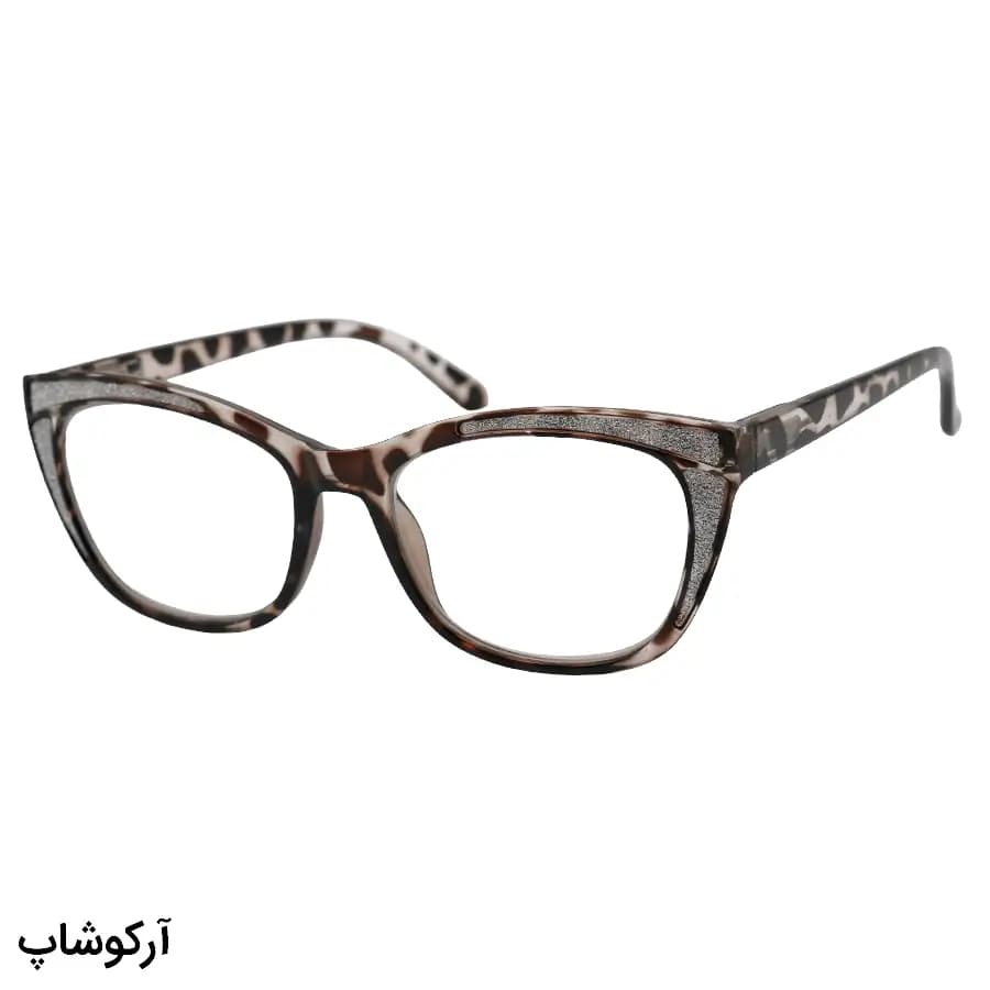 عینک مطالعه زنانه نزدیک بین نمره +2.75 با فریم قهوهای براق، شکل گربهای، شاین دار و دسته فنری مدل 2312