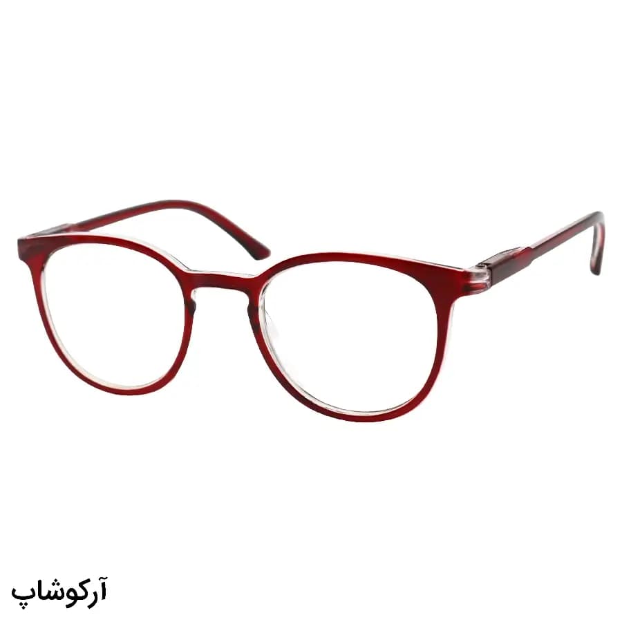عینک مطالعه نزدیک بین نمره +2.50 با فریم شکل گرد، رنگ قرمز براق و دسته فنردار مدل 5231