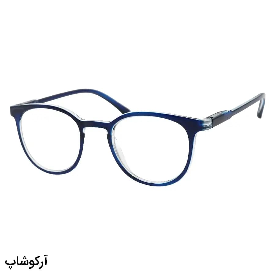 عینک مطالعه نزدیک بین نمره +2.75 با فریم شکل گرد، رنگ آبی براق و دسته فنردار مدل 5231