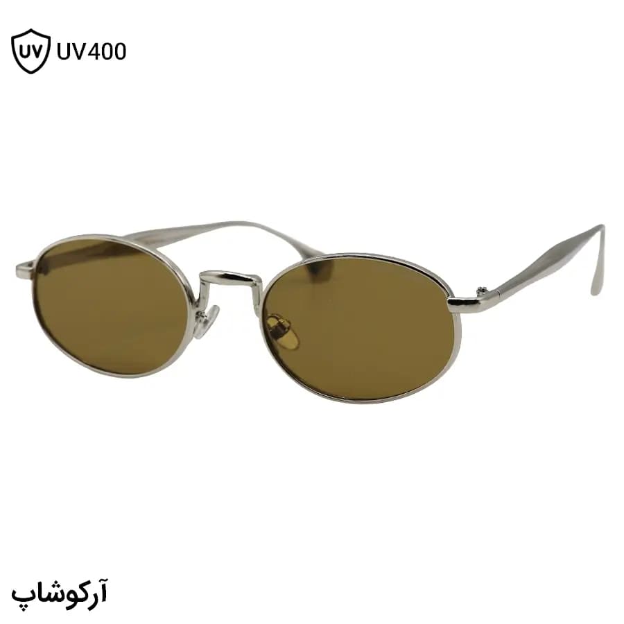 عینک آفتابی بوتگا ونتا با فریم بیضی شکل، رنگ نقره‌ای براق و لنز قهوه‌ای تیره مدل 98150