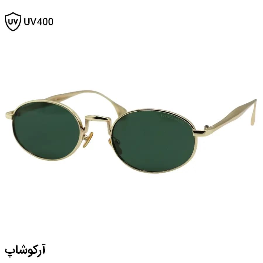 عینک آفتابی بوتگا ونتا با فریم بیضی شکل، رنگ طلایی براق و لنز سبز تیره مدل 98150