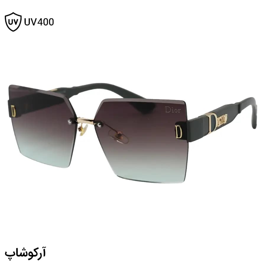 عینک آفتابی زنانه DIOR با طراحی فریم‌لس، شکل مربعی، سبز مات و لنز دو رنگ سایه روشن مدل CF28775
