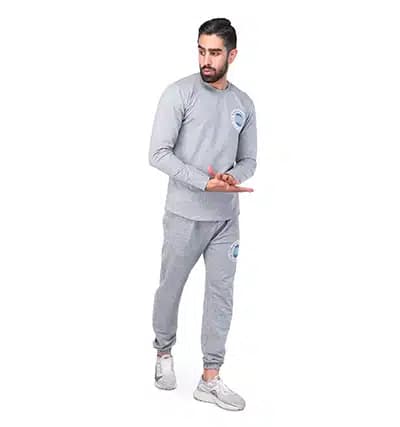 ست مردانه بلوز و شلوار یقه گرد طوسی روشن