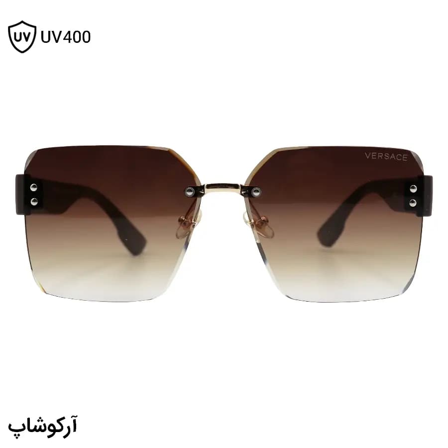 عینک آفتابی زنانه Versace با طراحی فریم‌لس، شکل مربعی، قهوه‌ای مات و لنز قهوه‌ای هایلایت مدل CF28762 — تصویر ۲