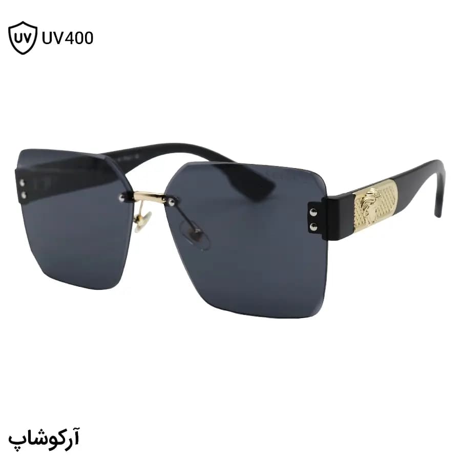 عینک آفتابی زنانه ورساچه با طراحی فریم‌لس، شکل مربعی، مشکی مات و لنز دودی سایه روشن مدل CF28762 — تصویر ۹