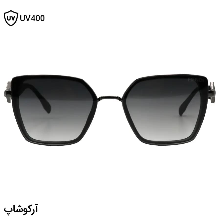 عینک آفتابی زنانه FENDI با فریم رنگ مشکی و طلایی، شکل چشم گربه‌ای و عدسی دودی تیره مدل C549 — تصویر ۸