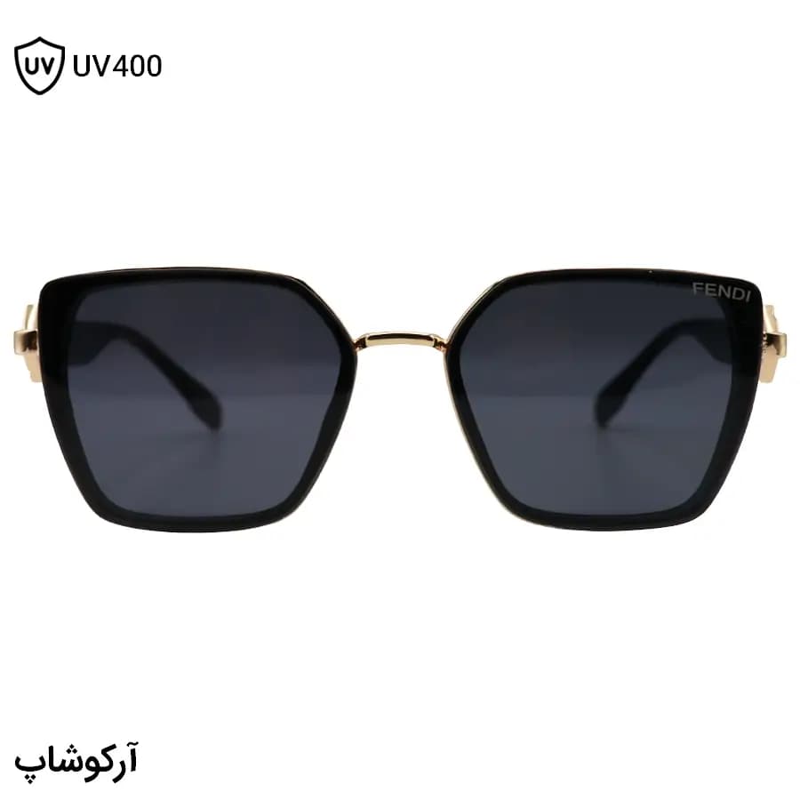 عینک آفتابی زنانه FENDI با فریم رنگ مشکی و طلایی، شکل چشم گربه‌ای و عدسی دودی تیره مدل C549 — تصویر ۲