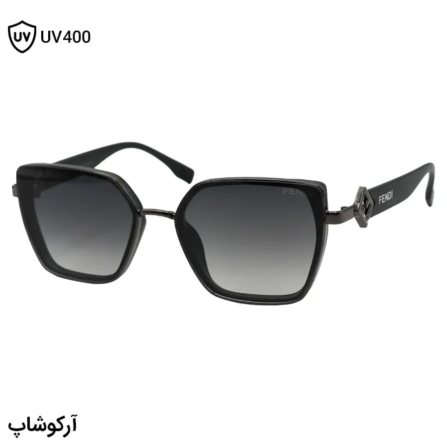 عینک آفتابی زنانه FENDI با فریم رنگ مشکی و طلایی، شکل چشم گربه‌ای و عدسی دودی تیره مدل C549 — تصویر ۷