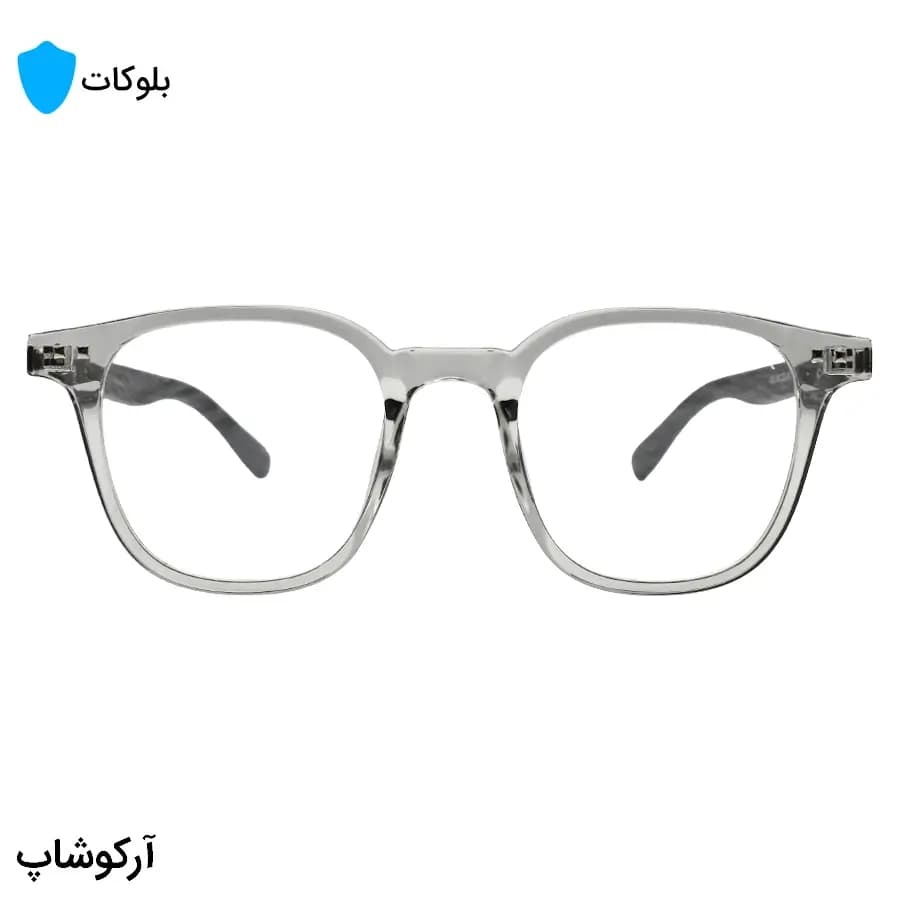 عینک Mont Blanc با فریم مربعی، رنگ طوسی براق، دسته جنس چوبی و طوسی و لنز بیرنگ و بلوکات مدل 503 — تصویر ۲