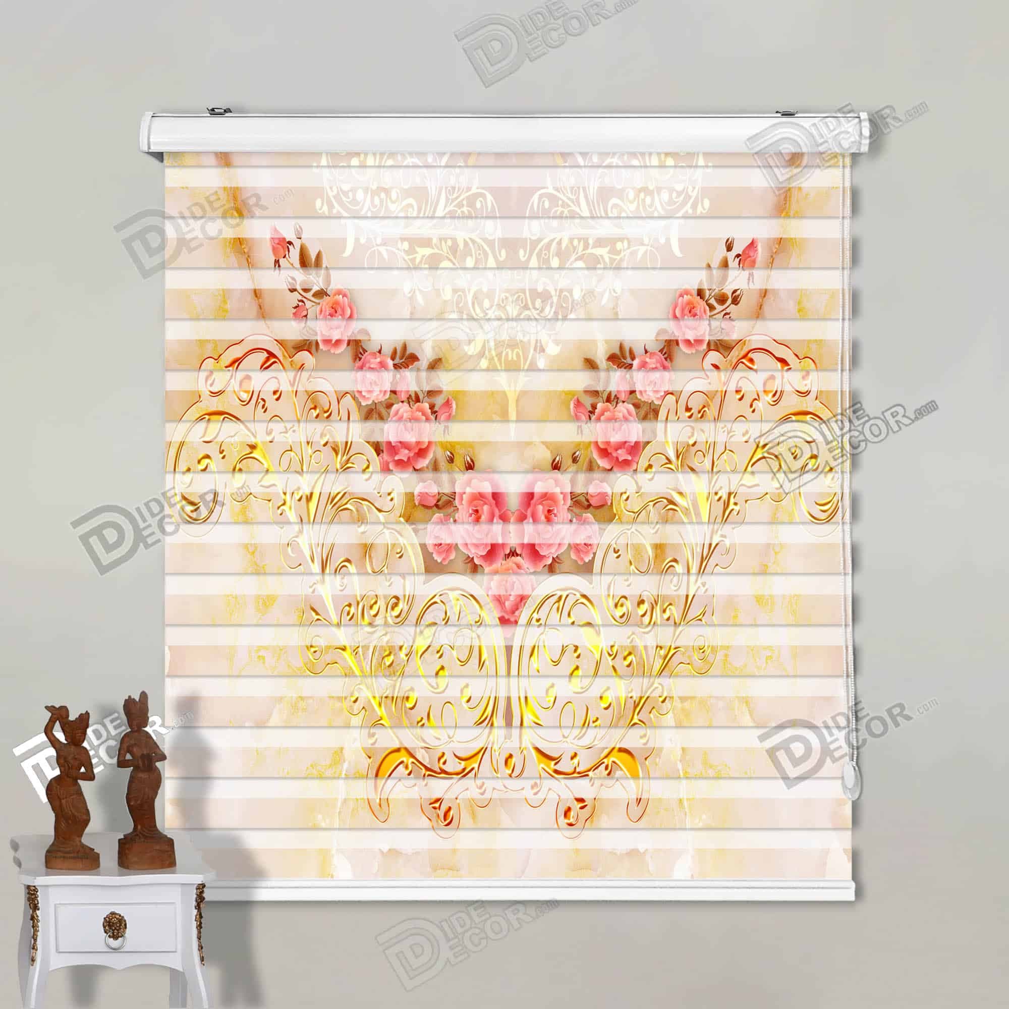 پرده زبرا تصویری اسلیمی طلایی رز کد 3df-037