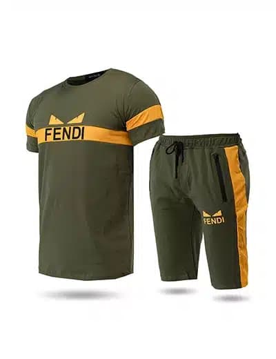 ست تیشرت و شلوارک مردانه Fendi سبز کد 36946