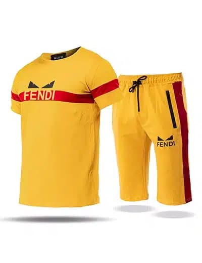 ست تیشرت و شلوارک مردانه Fendi خردلی 36947 — تصویر ۲