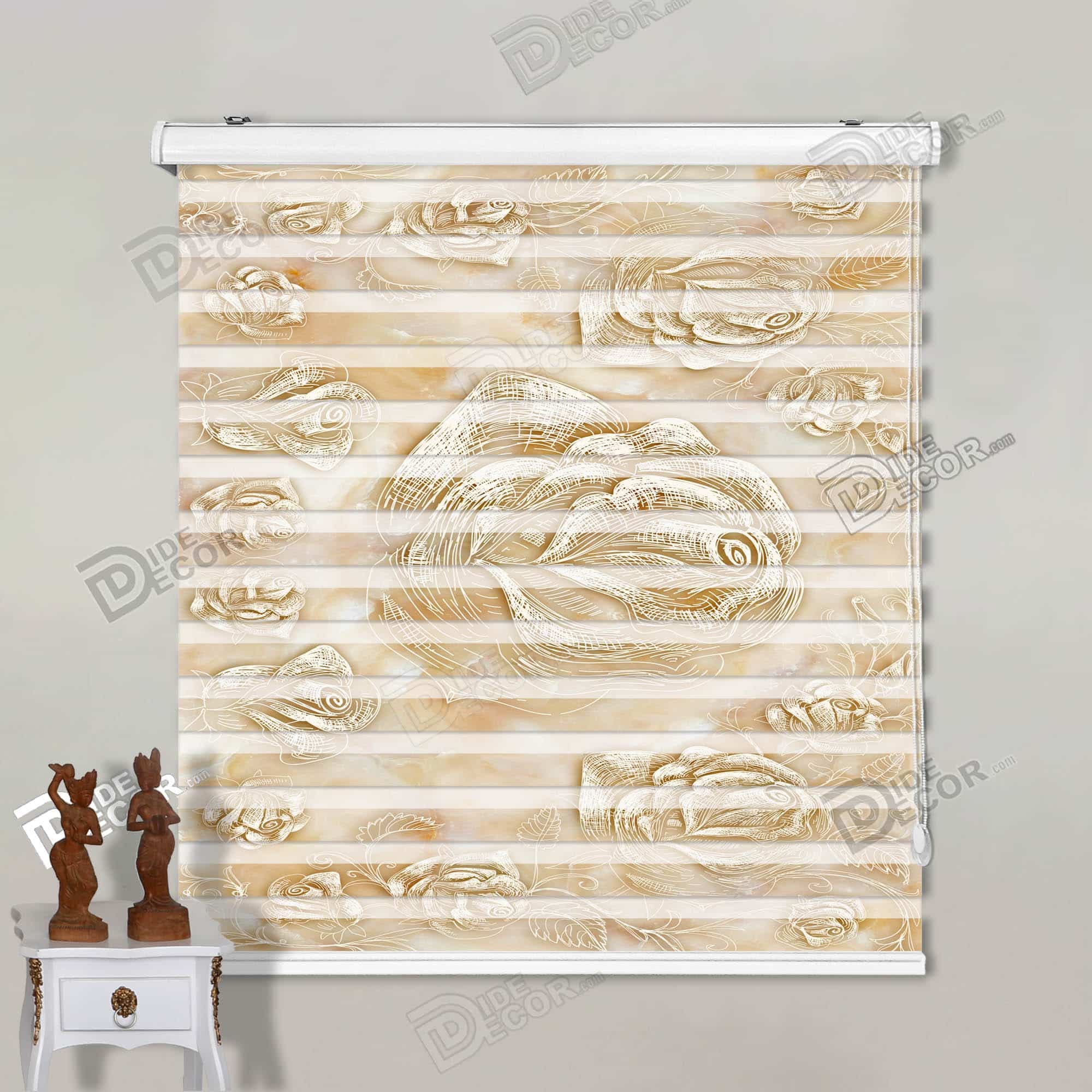 پرده زبرا تصویری رز خطی کرم کد 3df-156