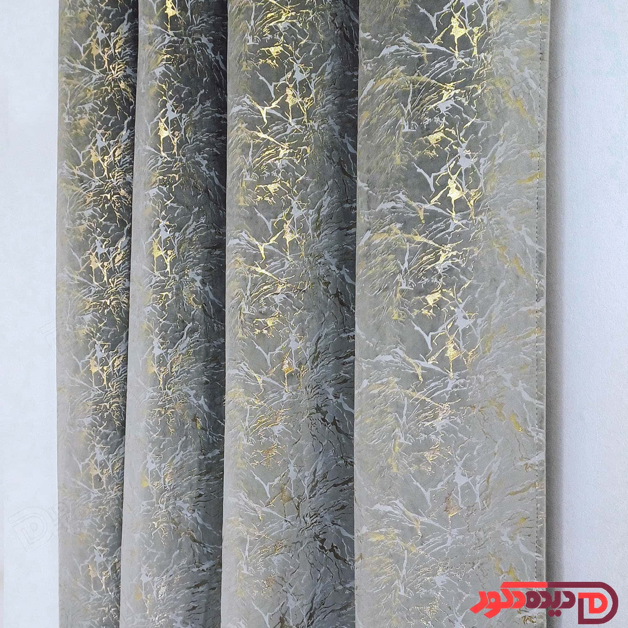 پرده مخمل طلاکوب پانچ طوسی نقره ای کد BR270 — تصویر ۵
