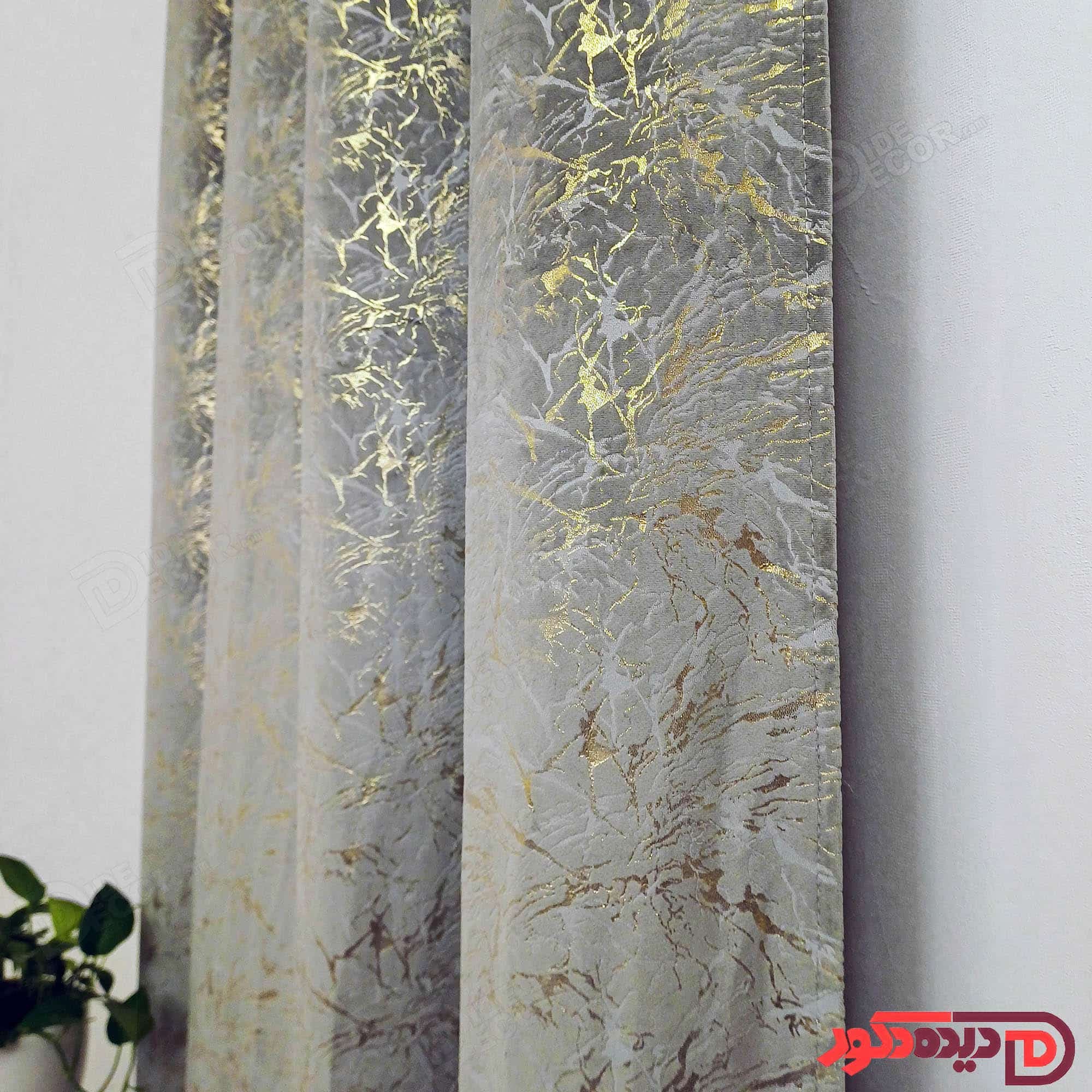 پرده مخمل طلاکوب پانچ طوسی نقره ای کد BR270 — تصویر ۴