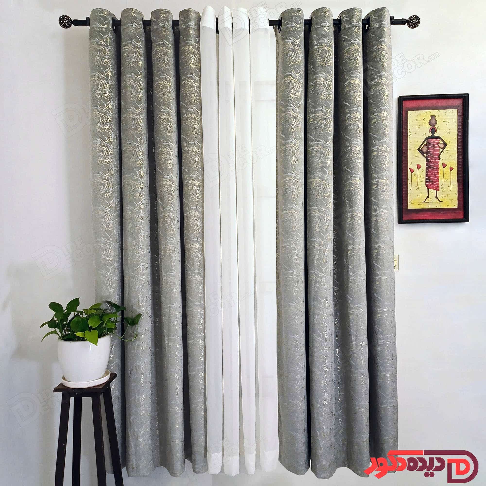 پرده مخمل طلاکوب پانچ طوسی نقره ای کد BR270 — تصویر ۲