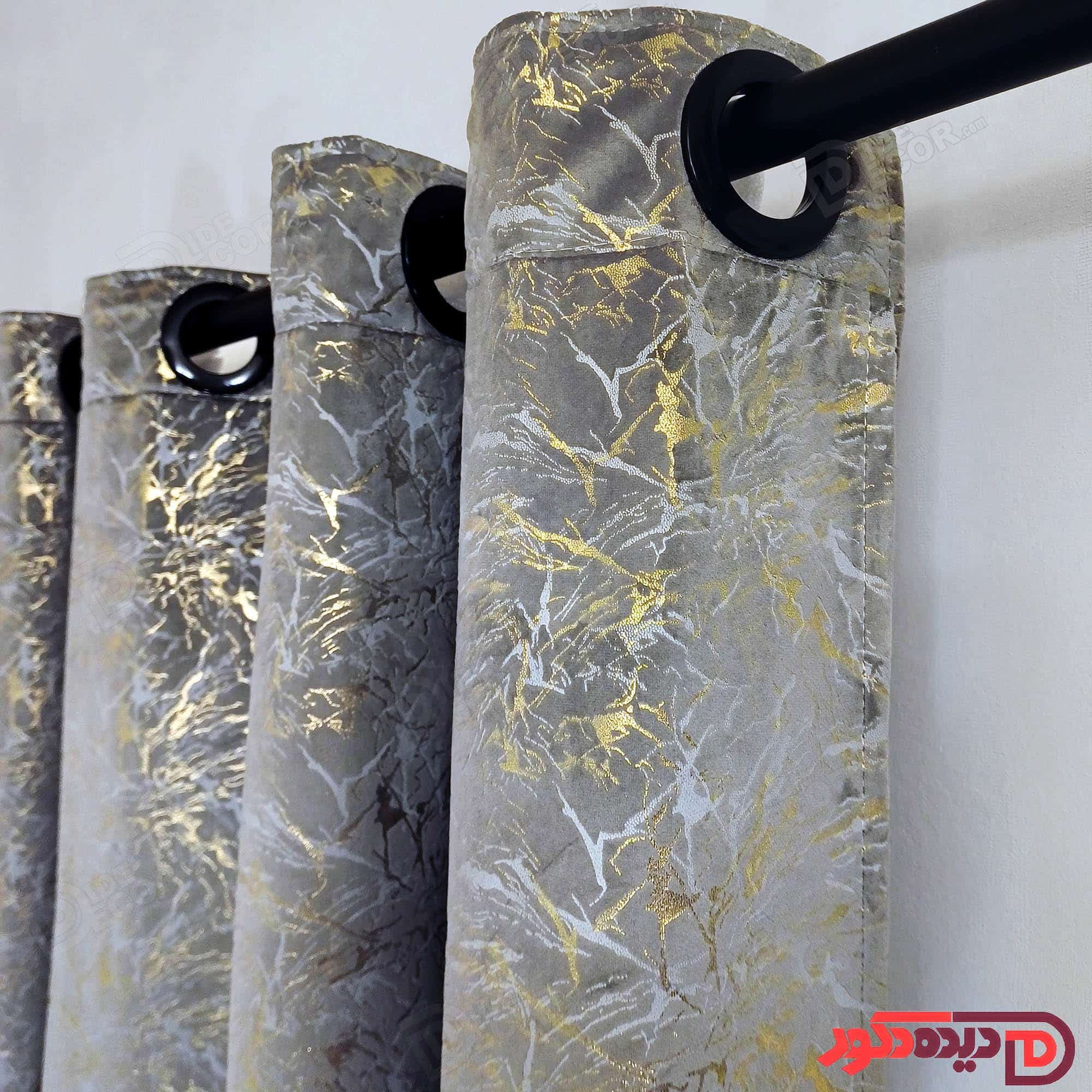 پرده مخمل طلاکوب پانچ طوسی نقره ای کد BR270 — تصویر ۳
