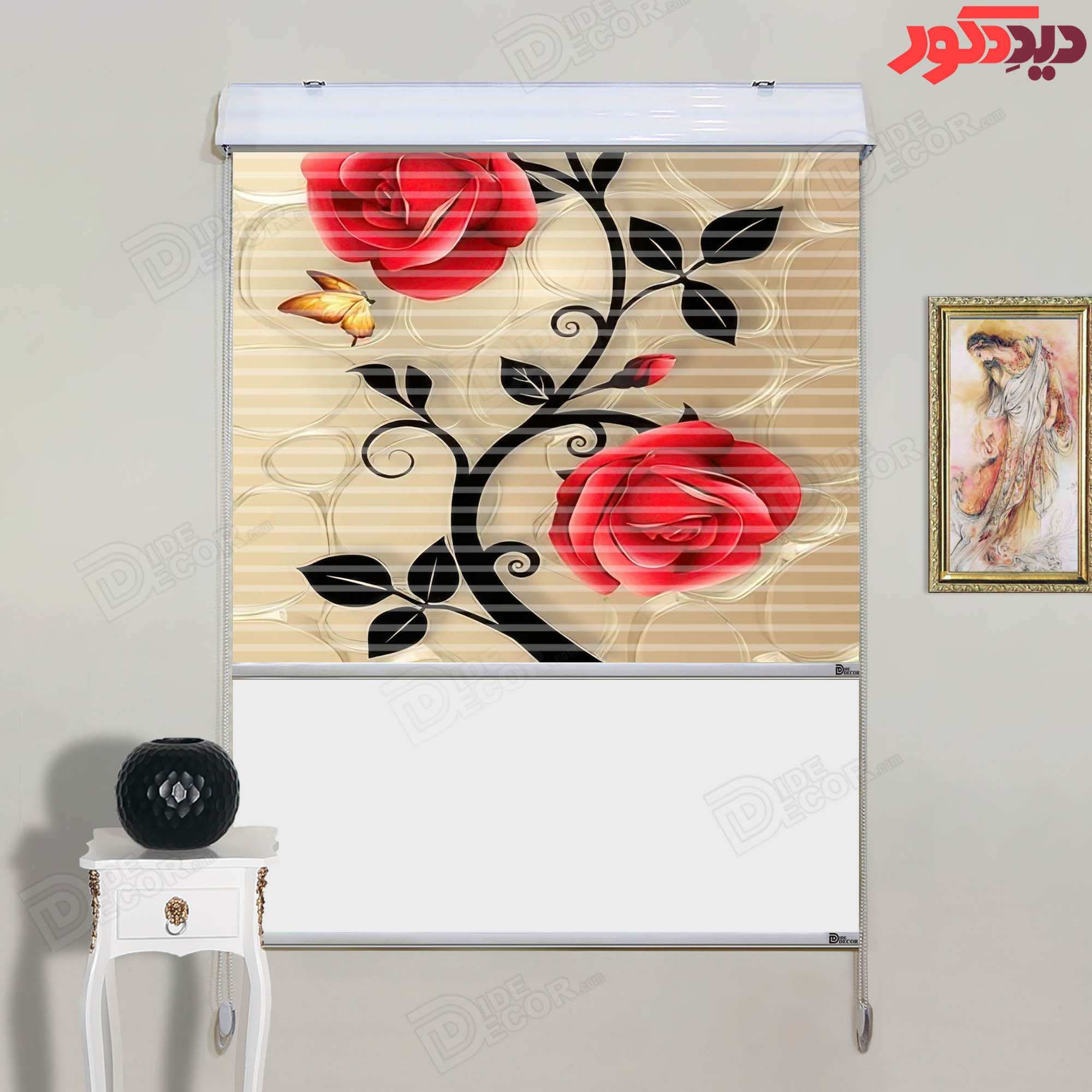 پرده زبرا دومکانیزم تصویری چاپی طرح گل رز AZD-084 — تصویر ۳
