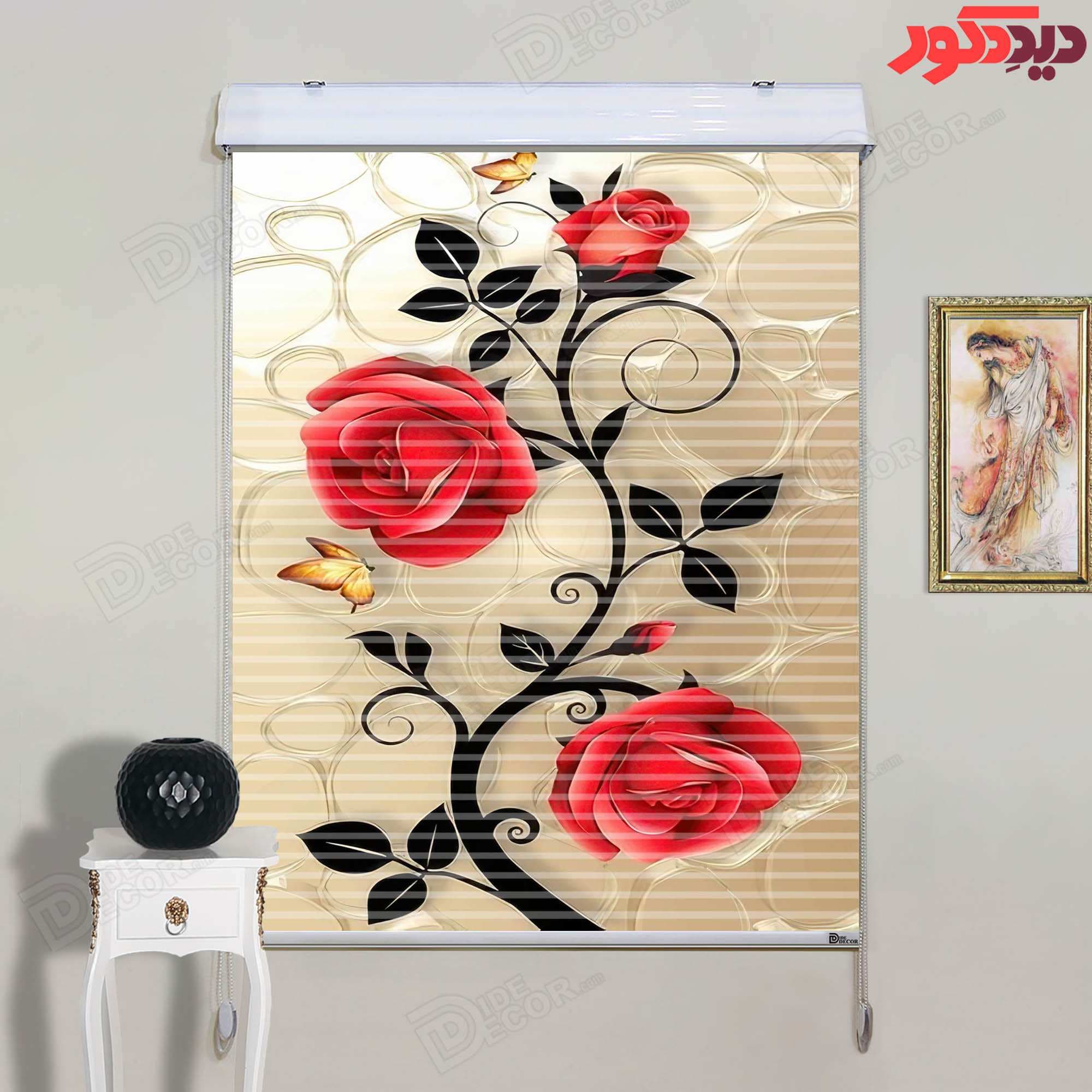 پرده زبرا دومکانیزم تصویری چاپی طرح گل رز AZD-084