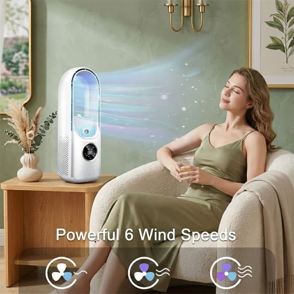 پنکه مه پاش بدون پره bladeless fan اورجینال مدل 6 سرعته تایمردار | سایز بزرگ | + (گارانتی طلایی)
