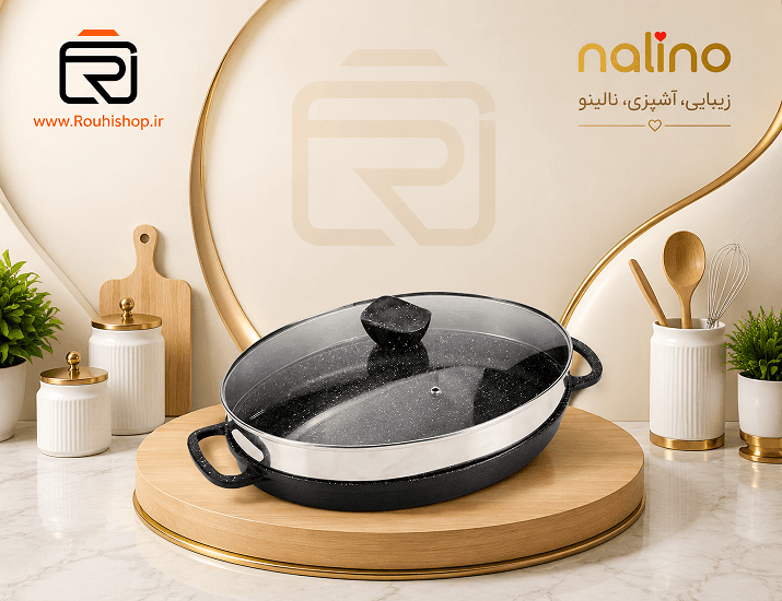 تابه چدن بیضی نالینو مدل angle (با درب شیشه) — تصویر ۹