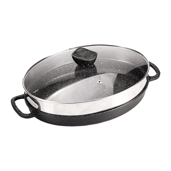 تابه چدن بیضی نالینو مدل angle (با درب شیشه) — تصویر ۳