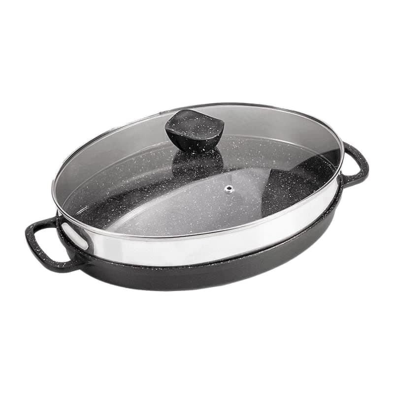 تابه چدن بیضی نالینو مدل angle (با درب شیشه) — تصویر ۵
