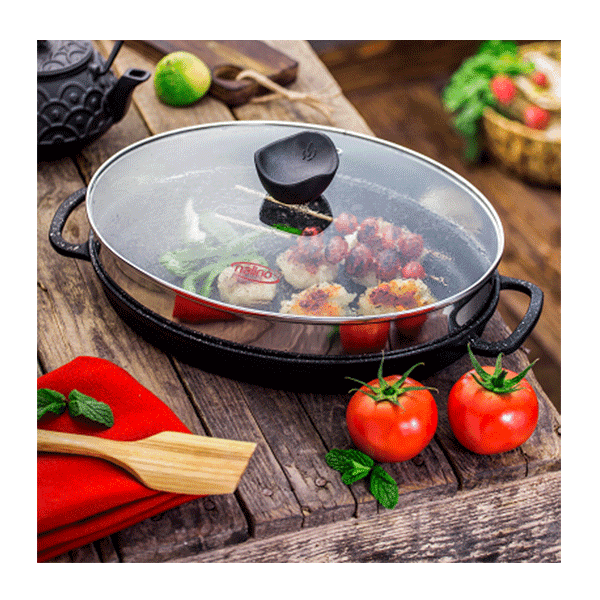 تابه چدن بیضی نالینو مدل angle (با درب شیشه) — تصویر ۴
