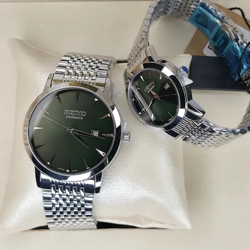 ست ساعت مچی مردانه و زنانه سیکو اکسکلوسیو اورجینال ژاپن نقره ای سبز مدل 3048G — تصویر ۲