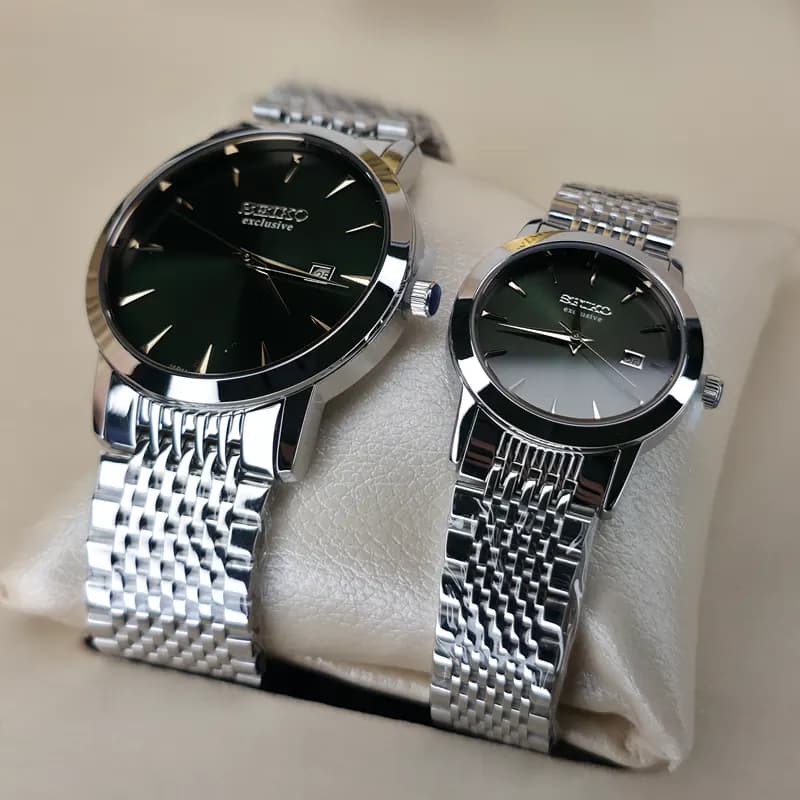 ست ساعت مچی مردانه و زنانه سیکو اکسکلوسیو اورجینال ژاپن نقره ای سبز مدل 3048G — تصویر ۴