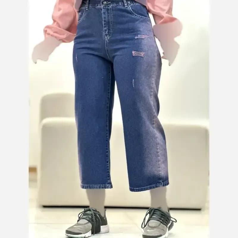 شلوار بگ جین زنانه رادو شسته شده و سنگشور شده رنگ صورتی و یخی سایز 38 تا 46