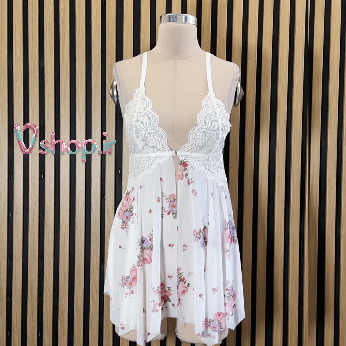 لباس خواب حریرشیشه ای گل دار جلو باز شو
