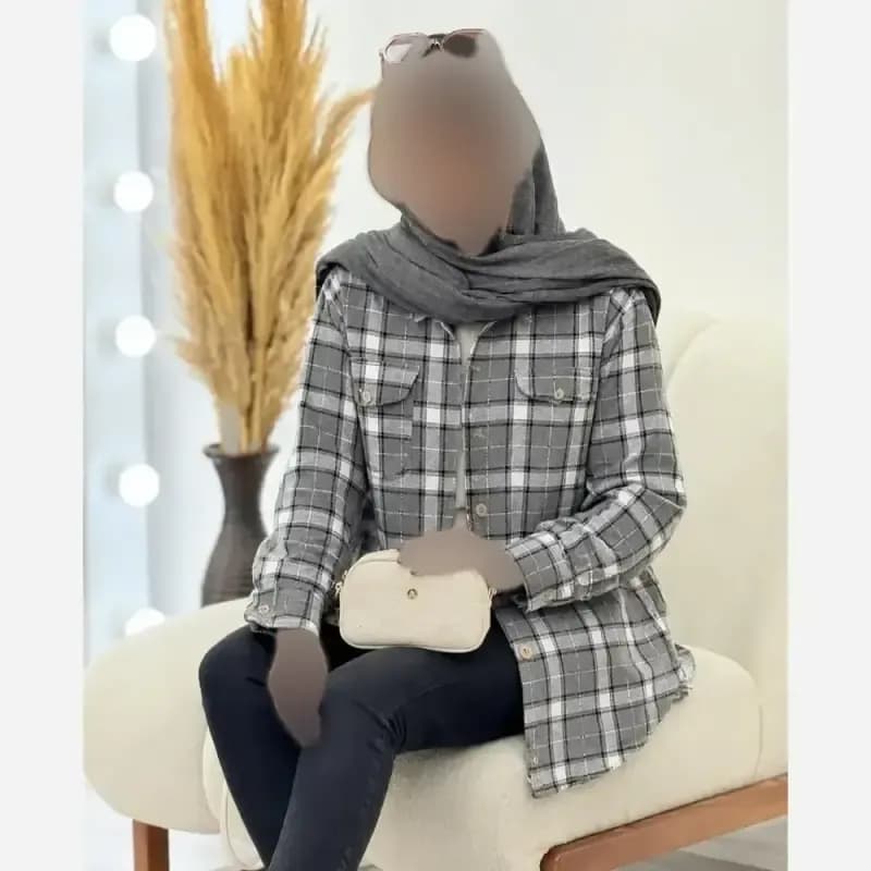 شکت پشمی موهر دار زنانه مدل سایه فری سایز رنگ سبز طوسی قرمز — تصویر ۲