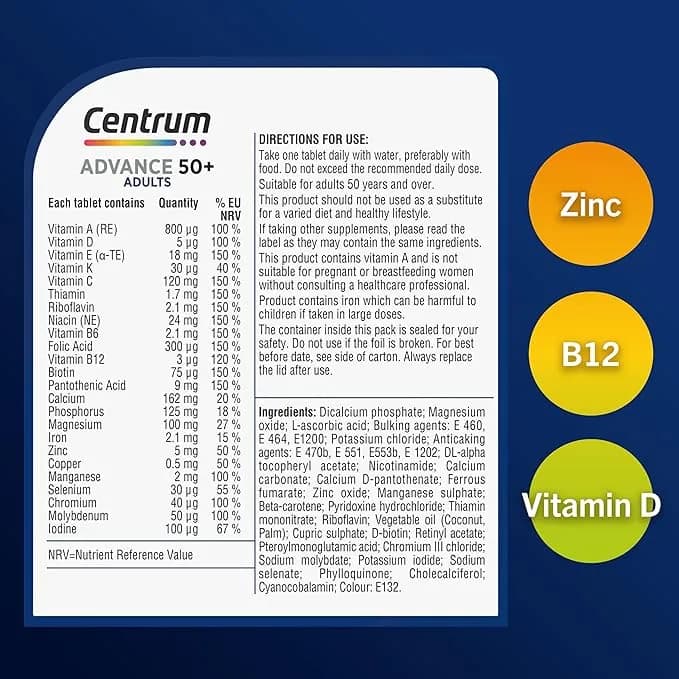 سنتروم ادونس +۵۰ قوطی ۱۰۰ عددی centrum Advance 50+ بزرگسالان ظاهر جدید Haleon — تصویر ۳