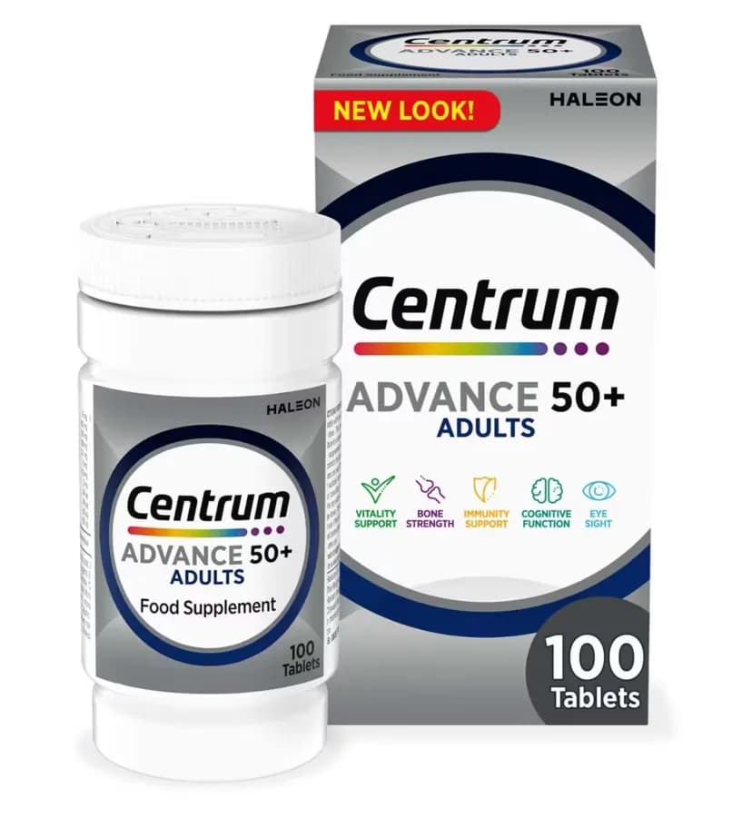 سنتروم ادونس +۵۰ قوطی ۱۰۰ عددی centrum Advance 50+ بزرگسالان ظاهر جدید Haleon