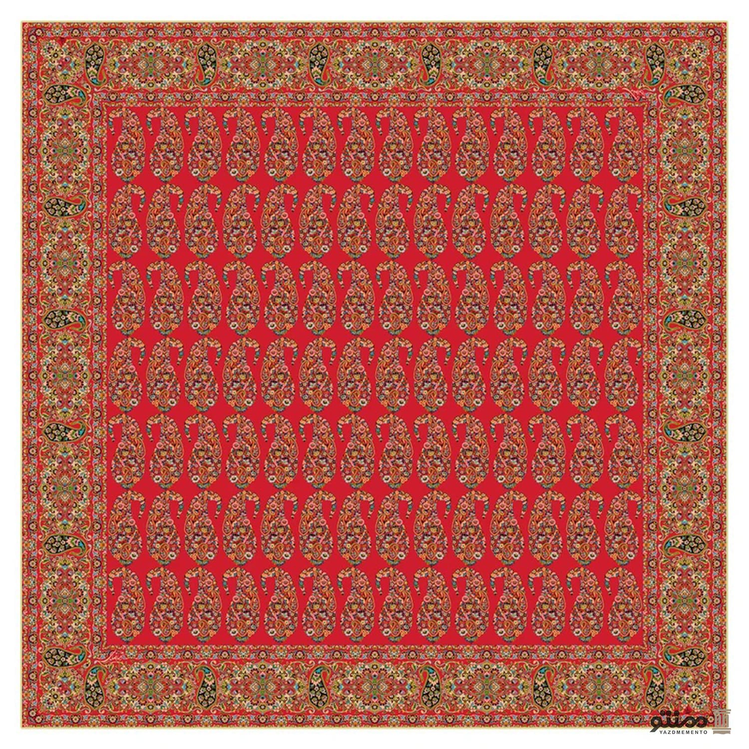 رومیزی ترمه مربع طرح پروین قرمز 100*100 سانتی متر