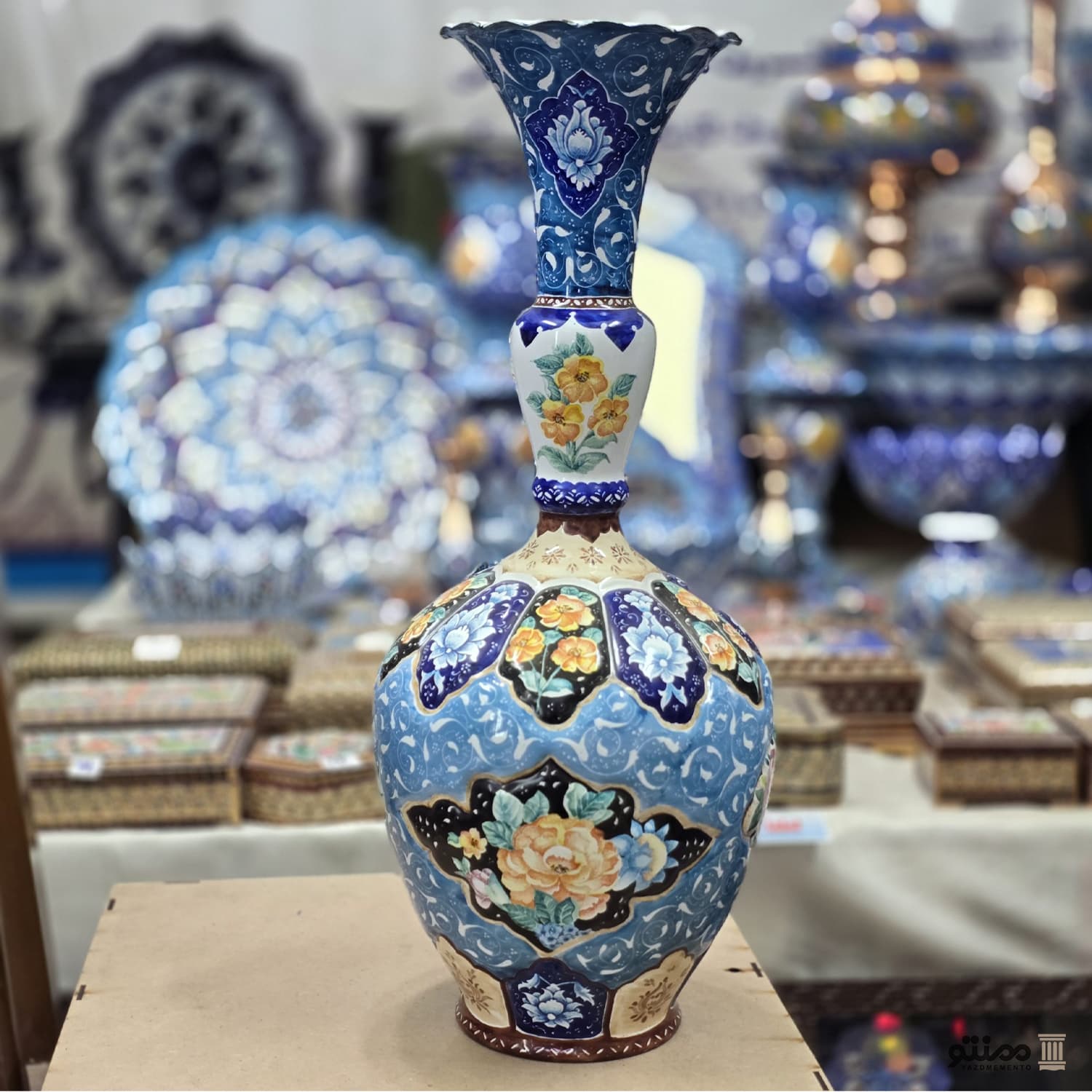 گلدان میناکاری گل و مرغ 65 سانتی بسته 2 عددی — تصویر ۳