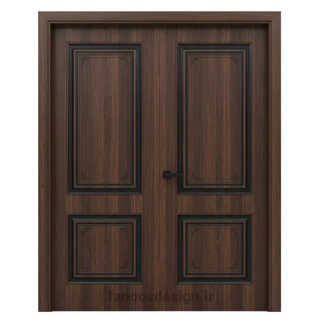 درب MDF کلاسیک قهوه‌ای تیره با قاب مشکی کد 30652
