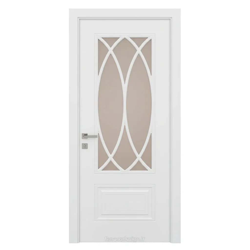 درب اتاق شیشه‌خور کلاسیک سفید طرح بیضی (MDF رنگ پلی‌یورتان)کد 30608