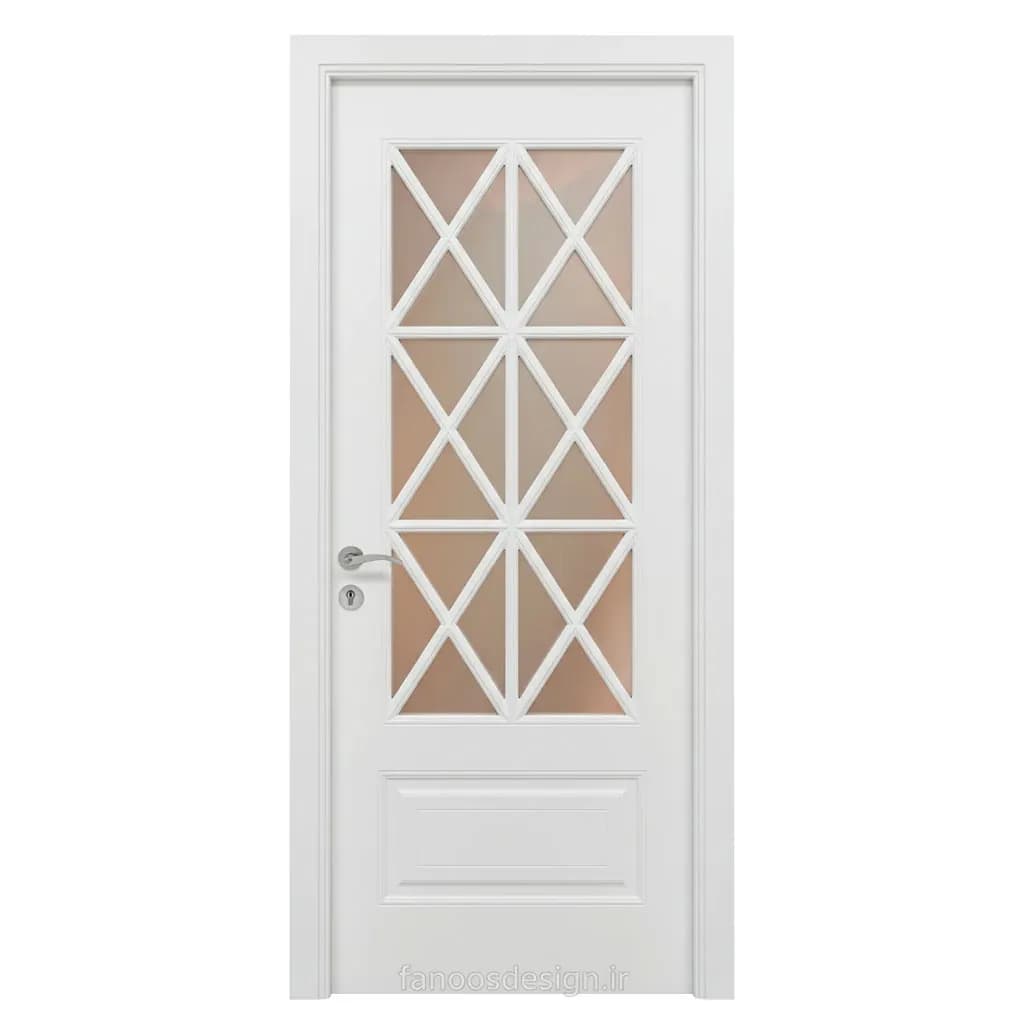 درب اتاق شیشه‌خور کلاسیک سفید طرح لوزی (MDF رنگ پلی‌یورتان)کد 30607