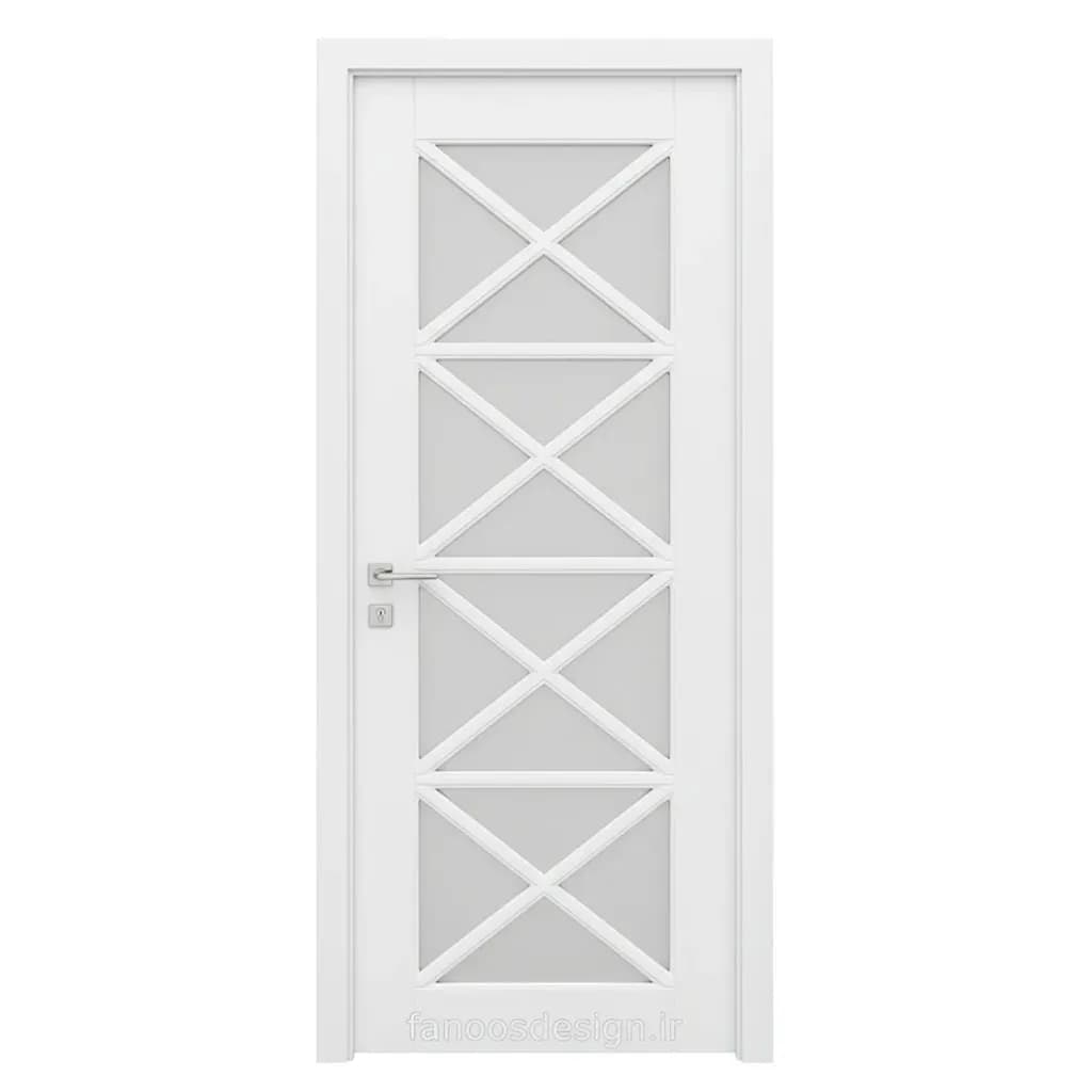درب اتاق شیشه‌خور کلاسیک سفید طرح X (MDF رنگ پلی‌یورتان)کد 30606