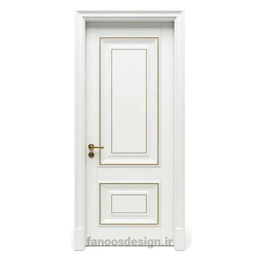 درب اتاق کلاسیک مدل وینتیج بژ با پنل برجسته و قاب‌کاری تزئینی کد 30316
