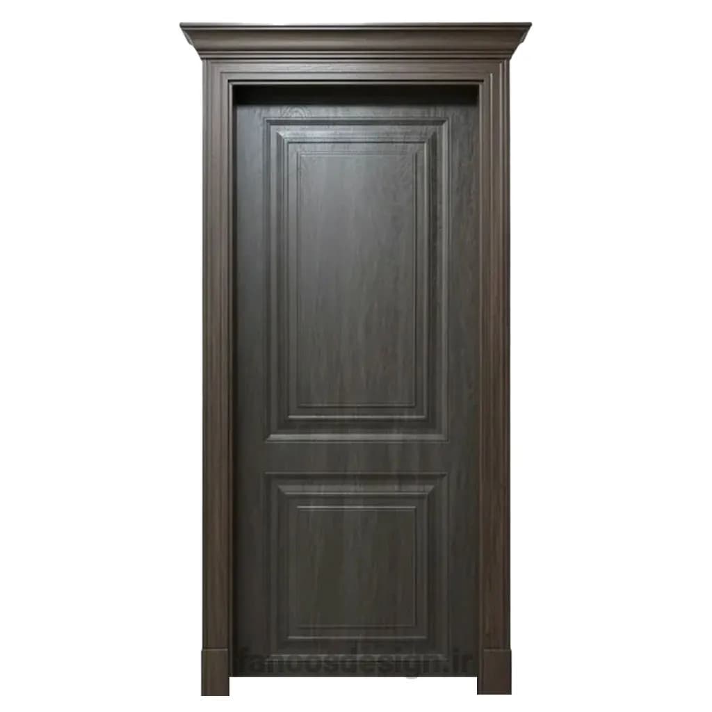 درب MDF قهوه‌ای تیره مدل کلاسیک دو قاب برجسته کد 30279