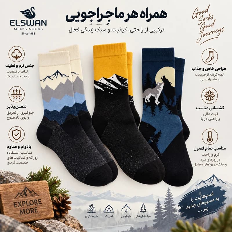 پک سه تایی جوراب ساق دار قصه های قله PH1242 — تصویر ۶