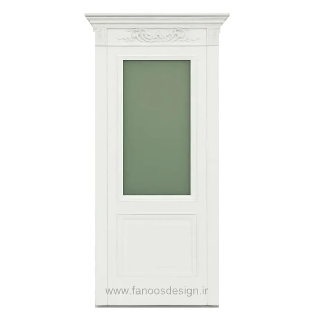 درب MDF سفید با پنل سبز زیتونی مدل نئوکلاسیک کد 30288