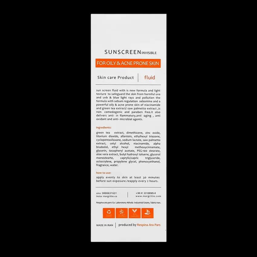 فلوئید ضد آفتاب بی رنگ پوست چرب مارگریت +SPF50 — تصویر ۴