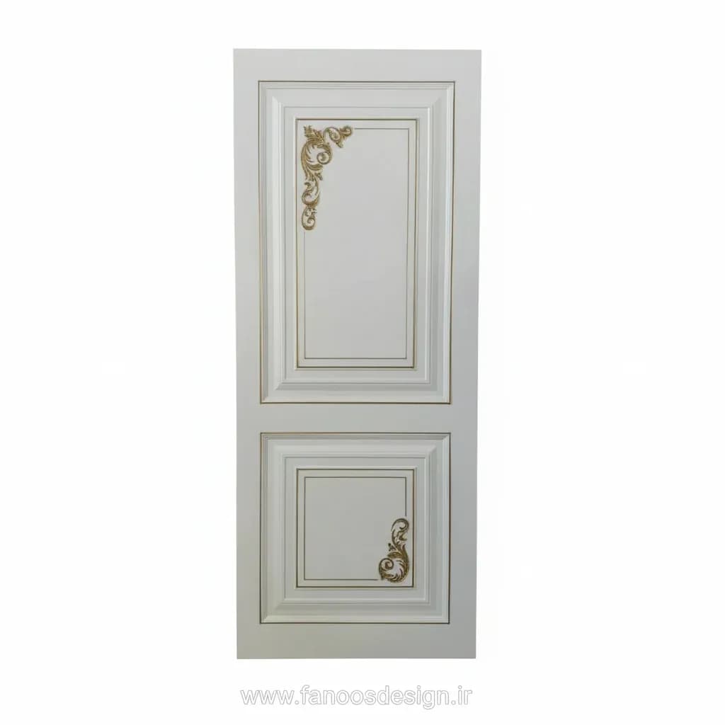 درب MDF سفید کلاسیک با طرح طلایی کد 30238