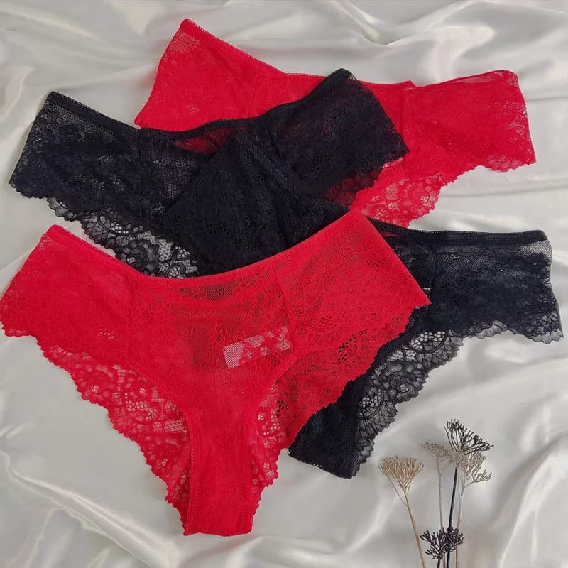 ست چهار تایی شورت توری زنانه مشکی قرمز برند COMFEO کد 804-510 — تصویر ۲